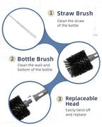2 in 1 Long Handle Bottle Brush with Straw Brush for Cleaning Glass, Sports Bottle, Coffee Mug, Gray, 1 Pack