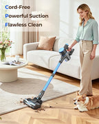 N8 Cordless Vacuum Cleaner,Lightweight Stick Vacuum with Powerful Suction,2200mAh Battery,40 Mins Runtime,Self-Standing,Rechargeable Vacuum Cleaners for Home Hardwood Floor Carpet Pet Hair (Blue)