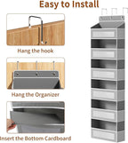Over The Door Organizer with 6 Large Pockets, Over the Door Storage 12 Side Pockets, Hanging Door Organzier 44 lb Load Behind Door Storage Hanging Shelf for Closet Wall Bathroom Nursery, 6-Tier Grey