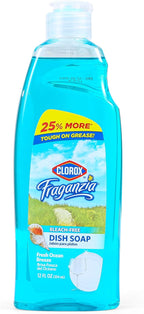 CLOROX Fraganzia Liquid Dish Soap | Smells Great and Cuts Through Tough Grease Fast | Quick Rinsing formula Washes Away Dirt | A Powerful Clean You Can Trust, Fresh Ocean Breeze Scent, 12 Ounces