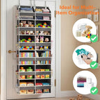 2 Pack Over The Door Organizer 6 Tiers, Extra Large Behind Door Storage of 12 Compartments, 80 lbs Weight Capacity Hanging Storage Organizer with Clear Window Kids Toys,Shoes (6 Tiers - Grey)
