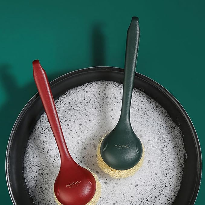 Kitchen Dish Scrubber with Long Handle, Heavy Duty Scrubbing Brushes for Dishes, with Plastic Replacement for Cleaning Kitchen, Pots, Pans, Grills (Long Handle Green)
