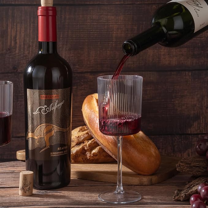 Ciaell 12 PCS Plastic Ribbed Wine Glasses - 10 OZ Plastic Square Wine Glasses with Stem - Disposable Champagne Cups for Parties & Weddings & Party