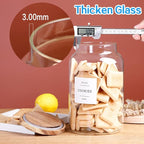 1 Gallon Large Glass Cookie jar with Airtight Acacia lids - Thicken Big Food Storage Containers with 42 Kitchen Waterproof Pantry Labels Preprinted - Clear Glass Canister for Flour, Rice, Coffee