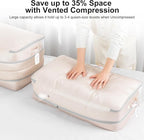 Comforter Storage Bag - Large Capacity Bedding Storage Bags Ultra Space Saving Self Compression Organizer, Washable Compression Bags for Storage Comforter Blanket Duvet Pillow, 4-Pack, Beige