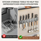 Kitchen Utensil Hanger: Wall Mount Holder Hanging Rack,7 Hooks Utensil Racks,No Drilling for Kitchen,Pantry,Bathroom,Livingroom 15.75 Inch (Black)