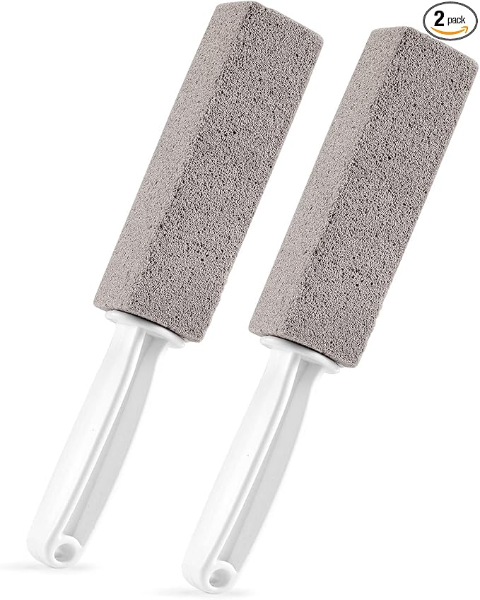 2 Pack Pumice Stone for Bowl Cleaning with Handle, Scouring Stick Removes Hard Water Rings, Calcium Buildup and Rust for Cleaning Toilet, Bathroom, Kitchen Sink, Grill (Gray)