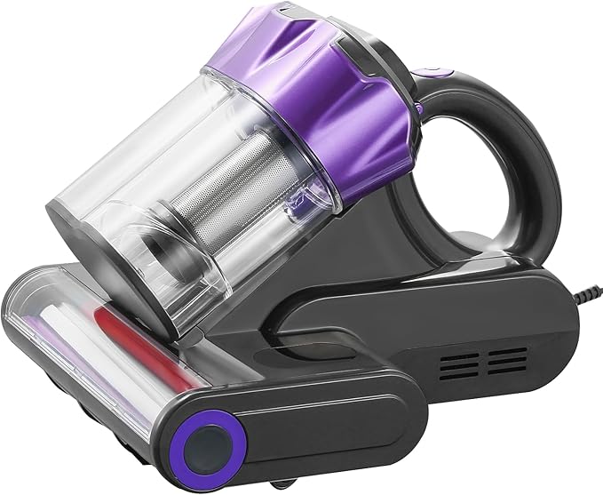 VEVOR Mattress Vacuum Cleaner, 550W Bed Vacuum Cleaner with 18Kpa Powerful Suction and Dual Dust Bin, HEPA Filter & Heating, Ultrasound Tech & Cleaning Lights, Handheld for Bed, Sofa, Corded, Gray