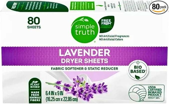 Lavender Scented Bio-Based Dryer Sheets, 80 Count