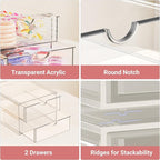 Hair Accessories Organizer for Girls, 2 Tier Acrylic Stackable Storage Drawers, Clear Vanity Hair Tie Bow Claw Clip Scrunchie Holder Organizer for Girls Stuff, Cute Desk Organizers and Accessories