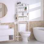 Cozivolife Over The Toilet Storage with 2 Baskets, 4-Tier Bamboo Organizer Rack with Paper Holder & 4 Hooks & Waterproof Feet Pad,Freestanding Shelf for Bathroom(White)