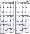 REGELETO 2 Pack 28 Pocket Over the Door Shoe Organizer, Hanging Shoe Rack for Door Large Capacity Shoe Organizer Holder with 4 Metal Hooks (White-2Pack)