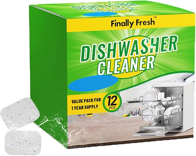Finally Fresh Dishwasher And Deodorizer, Dishwasher Cleaner Tablets to Remove Limescale and Mineral Buildup, Formulated to Clean Inside All Machine, 12 Count.