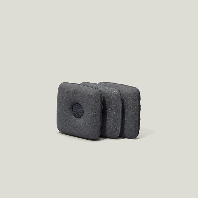 Ionic Non-Scratch Dish Sponges with Magnetized Holder, Odor Resistant Synthetic Scrub Sponges, 3 Pack, Black