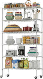 BestOffice | 6-Tier Wire Shelf with Wheels | 45"x18"x82" | Chrome | Adjustable Racks | Heavy-Duty Storage Shelves, Holds Upto 510 lbs | Rust-Resistant, No-Tool Assembly | for Home, Garage Shelving