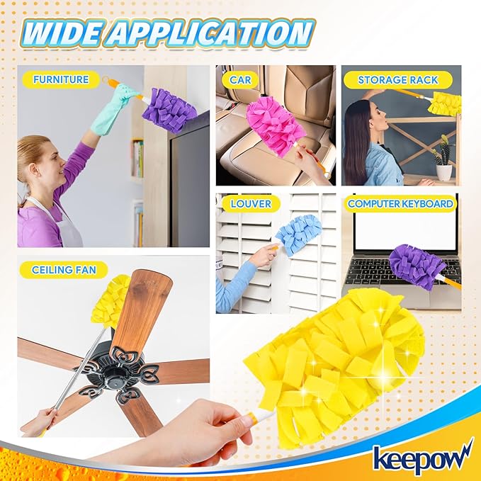 KEEPOW Reusable Duster Refill Compatible with Swiffer Hand Duster, Heavy Duty Duster Refills, 360 Degree Dusters Refills for Cleaning, Fleece Refill Ceiling Fan, 4 Pack (Handle is Not Included)