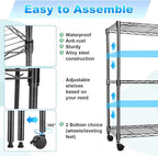 Whitmor 3 Tier Storage Shelves, Heavy Duty with Wheels, Adjustable Wardrobe Rack, 400 lbs Capacity per Shelf, Max 1200 lbs Total for Kitchen, Bathroom, Garage, 24" L x 14" W x 30.5" H, Black