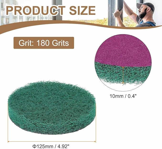 HARFINGTON 16pcs Scrubber Scouring Pads 180 Grits 5 Inch Drill Power Brush Hoop and Loop Surface Conditioning Disc Drill Scuffing Disc Scrub Pads for Home Kitchen Cleaning, Green