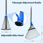 BsBsBest 75" Rake for Leaves with 18 Metal Tines 10-18" Expandable Head Rakes Adjustable Handle for Lawn Leaf Rake Yard Tools for Collecting Leaves, Grass Clippings, Garbage Blue