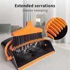 Broom and Dustpan Set (53" L) Adjustable Length Stainless Steel Broomstick Standing Dustpan and Broom for Office Home Kitchen Lobby Floor (Orange and Black)