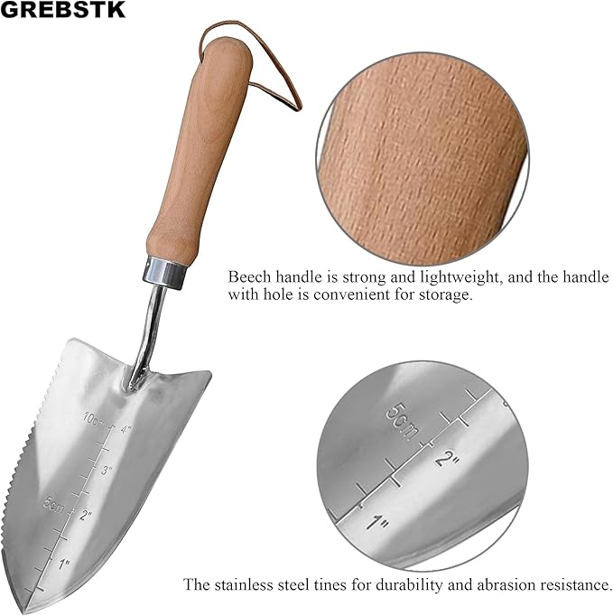 GREBSTK Gardening Serrated Shovels Stainless Steel Transplanter Garden Trowel Depth Marker Measurements Shovel Weeding Tool