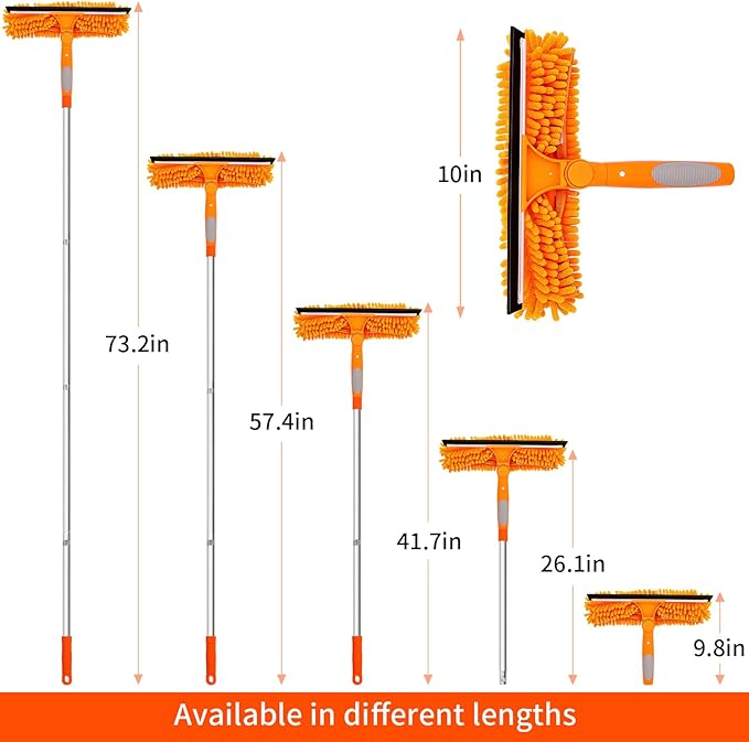 Window Washing Kit with Extension Pole, 73’’ Window Cleaning Squeegee Kit, 3 in 1 Window Cleaning Kit with 2 Microfiber Pads & 2 Chenille Pads for Indoor Outdoor Windows