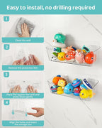 Bath Toy Storage Organizer 4 Pack, Transparent Bath Toy Holder with Drain Holes, Durable Plastic Bathtub Toy Storage for Bathroom, Quick-Dry Drainable Shower Caddy, Easy to Clean (Plastic 4 Pack)