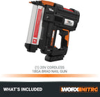 Worx Nitro 20V 18GA Brad Nailer Cordless Fires 80 Nails Per Minute, Cordless Nail Gun Anti-Ejection, Nail Gun Battery Powered Tool-Free Jam Release WX842L.9 Power Share – Tool only