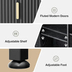 Over The Toilet Storage Cabinet with Fluted Doors and Adjustable Shelf, Tall Bathroom Organizer with Metal Stand Space Saver Over Toilet , Wood Rack for Bathroom, Restroom, Laundry, Natural Black