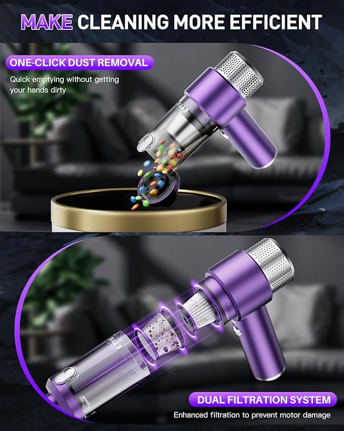 EYYA Handheld Car Vacuum Cleaner Cordless, 15000PA High Power Vacuum & Air Duster, 4-in-1 Portable Mini Vacuum with LED Light, Hand Held Vacuum Cleaner for Car Home Office