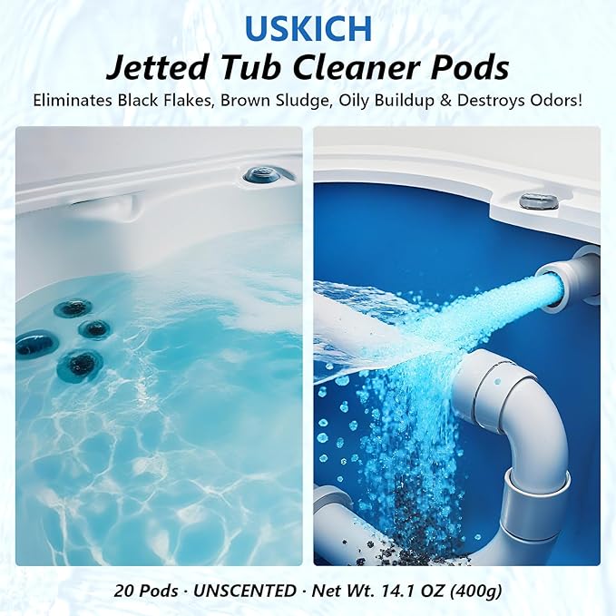 USKICH 20 Pods Jetted Tub Cleaner Bathtub- Jet Bathtub Cleaner,Jetted Tub Cleaning Solution Compatible with Spa Bath & Whirlpool,Septic Safe Bath Jet Scale and Residue Remover