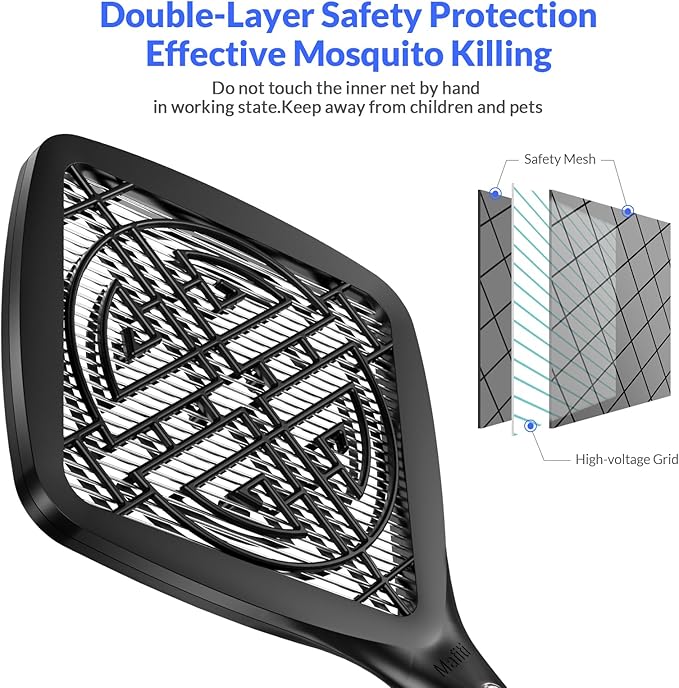 Mafiti Bug Zapper 3000V Mini Electric Fly Swatter with LED Light,Bug Zapper Indoor with Safety Grid for Home,Kitchen&Outdoor Camping-AA Battery Powered (not incl.)