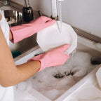 3 Pairs Rubber Cleaning Gloves Latex Free Dishwashing Gloves - 13" Reusable Nitrile Gloves Small, Green+Pink+Red