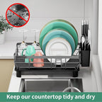 MOUKABAL Dish Drying Rack, Dish Rack, Stainless Steel Dish Racks for Kitchen Counter, Dish Drainer with Removable Utensil Holder, Drainboard (Grey,13''W x 17''L)