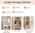 Tangkula Bathroom Storage Cabinet with Door, Toilet Paper Holder Stand with Adjustable Shelves & Open Compartment for Small Spaces, Narrow Freestanding Storage Organizer, 7 x 7.5 x 31.5 Inches (White)