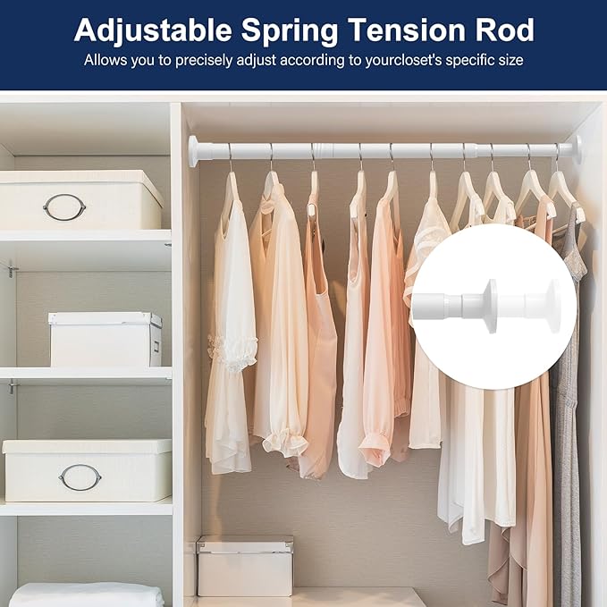 No Drilling Closet Rod, 27.5-82 Inches Hanging Closet Rod for Clothes, Closet Bar & Pole Heavy-duty, Closet Rods for Hanging Clothes For Closet Wardrobes Bathroom Laundry RV Curtains,White