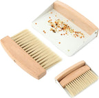 Mini Dustpan and Brush Set,Small Beechwood Dust Pan and Brush Set,Portable Cleaning Broom with Dustpan Combo Set with Natural Sisal