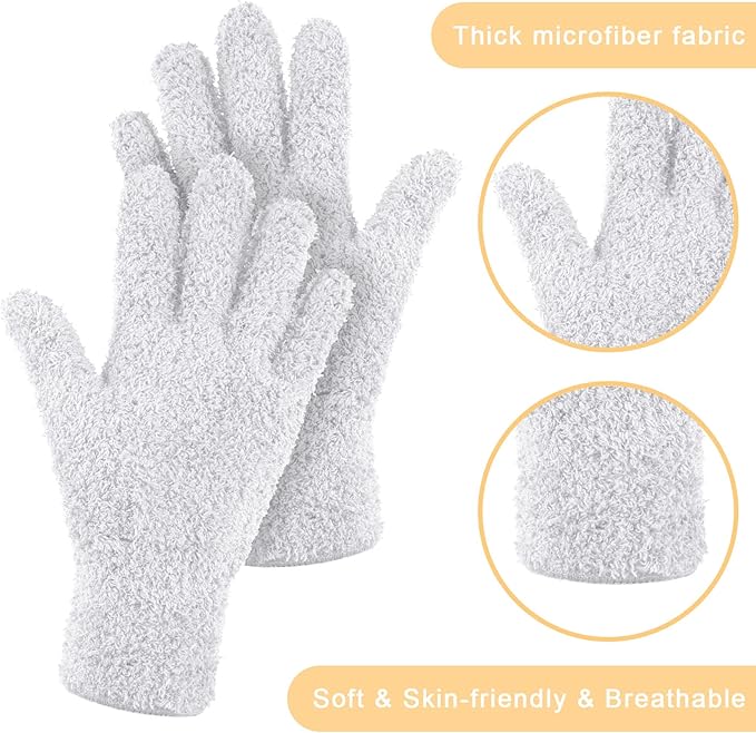 Patelai 3 Pairs Microfiber Plant Dusting Gloves Leaf Cleaning Gloves for Indoor Plants, Blinds, Furniture, House (White,Small)