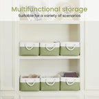 Storage Baskets for Shelves 13.8x9.8x6.7 Inch-Foldable Fabric Organizing Storage Bins with Handles, Closet & Bathroom Organizer, Home Storage for Kitchen, Office (6-Pack, White&Green )