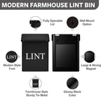 Calindiana Modern Farmhouse Metal Magnetic Lint Bin with Lid and Laundry Room Organization and Storage Wall Mount Space Saving Washer and Dryer Trash Can (Black (LINT Brush Set))