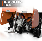 NOVUS 18-Inch Dual Direction Rear Tine Tiller, 212cc 4-Cycle Gas Engine, Full Gear Transmission, Dual Rotating Tines, Airless Tires Gas Tiller for Small to Large Gardens