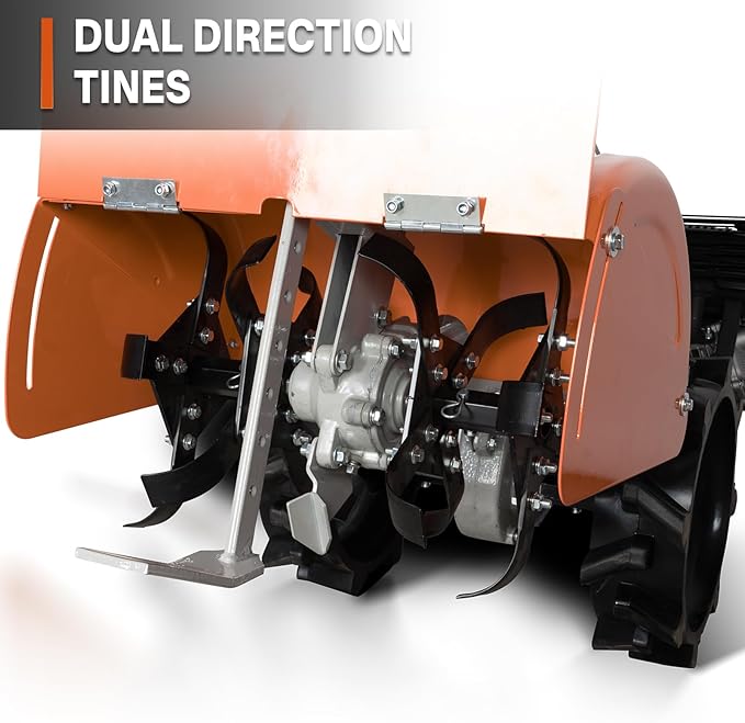 NOVUS 18-Inch Dual Direction Rear Tine Tiller, 212cc 4-Cycle Gas Engine, Full Gear Transmission, Dual Rotating Tines, Airless Tires Gas Tiller for Small to Large Gardens