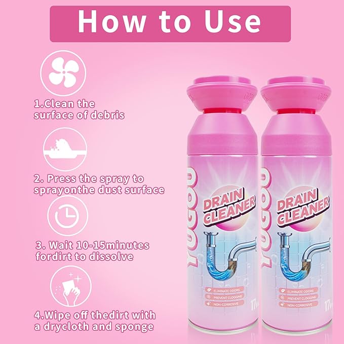 Foaming Drain Cleaner, Sink Cleaner and Deodorizer, Drain Clog Remover for Kitchen Sinks, Shower Drains, Tubs (2pcs)