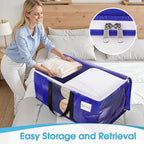 BlissTotes 4 Pack Moving Bags with Clear Window, Storage Bags with Strong Carrying Handles & Zippers,Large Packing Bags for Saving Space, Alternative to Moving Boxes(Blue,33 Gallon)