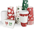 Christmas To Go Coffee Cups with Lids 16 oz Insulated Cups, 24 Packs Hot Cup for Chocolate/Coffee/Tea/Water/Juice, Coffee Bar Accessories with Lid & Sleeve, Christmas Cups Disposable Supplies