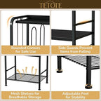TETOTE 5-Tier Towel Storage for Bathroom Free Standing Towel Rack with M-Shaped Detachable Dividers& Hooks, Pool Towel Organizer Shelf Black