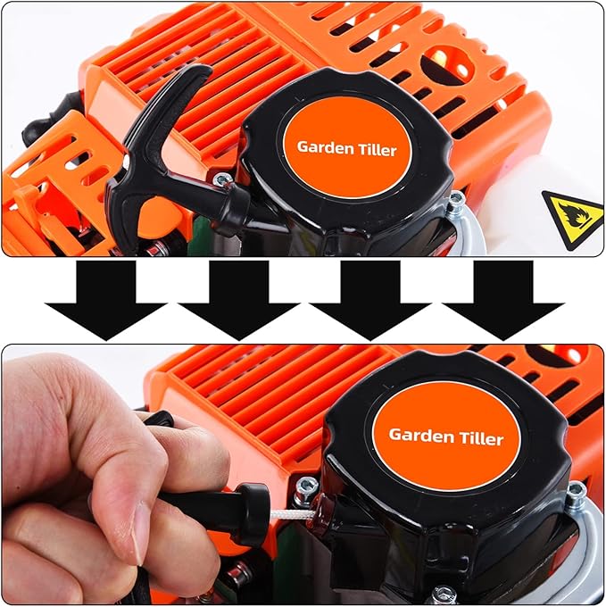 Garden Tiller,Gas Powered Rototiller 52cc 2 Stroke Tiller Cultivator Petrol Mini Mantis Tiller 7.8-Inch Width 6-Inch Depth Lawn Tools with 1.2L Fuel Tank for Soil Digging Weed Removal 9000RPM Orange