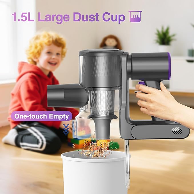Zefiro Cordless Vacuum Cleaner for Home,450W /40Kpa 50Mins Stick Vacuum,Anti-Tangle 1.5L Dust Cup, Rechargeable Wireless Handheld Vacuum for Pet Hair/Carpet/Floor