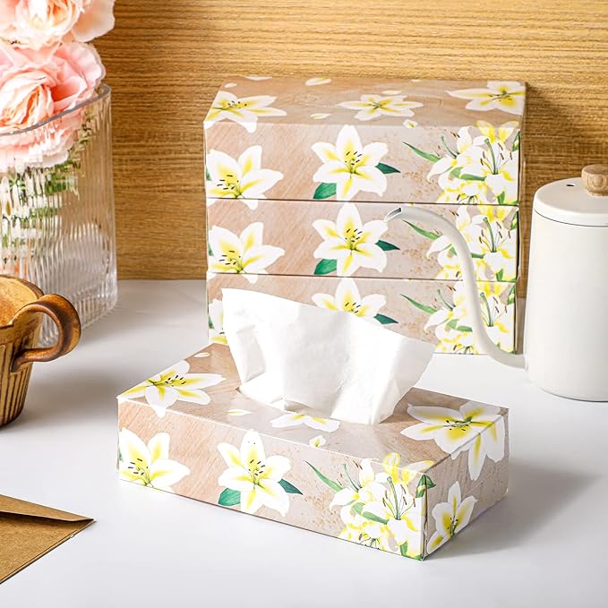 Yinder 12 Packs Facial Tissue Box 1560 Sheets Soft Facial Tissue Box for Fall Halloween Christmas 2 Ply 130 Sheets Disposable Travel Tissues Bulk for Car Household Kitchen(Fresh Lily)