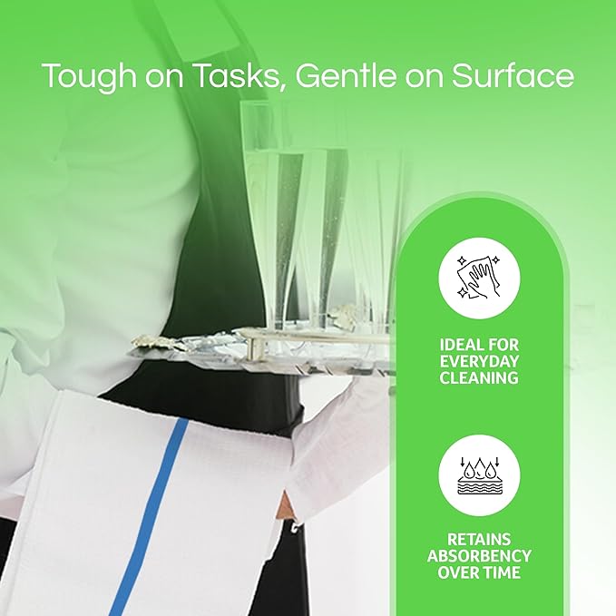 Towels N More 24 Pack 16x19 Bar Mop Towels High Absorbent Cotton Reusable Kitchen Towels - Quick Drying Towels for Chef, Cook, Home, Restaurant, Bar Glass Cleaning Towels (24, Blue Stripe)